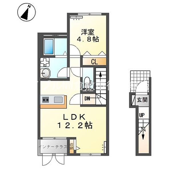 ドルチェ ｜岡山県倉敷市中島(賃貸アパート1LDK・2階・48.00㎡)の写真 その2