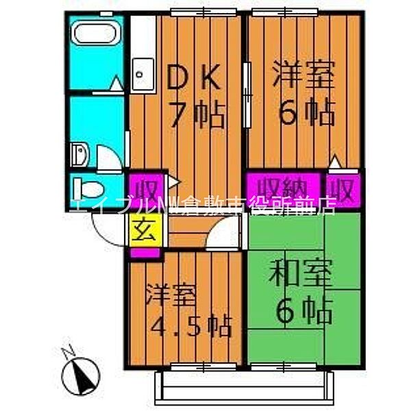 ウィンディア水江　B棟 ｜岡山県倉敷市中島(賃貸アパート3DK・2階・52.84㎡)の写真 その2