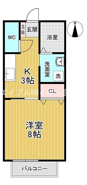 岡山県倉敷市中島(賃貸アパート1K・1階・30.40㎡)の写真 その2