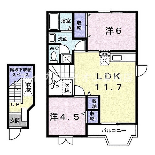 岡山県倉敷市西阿知町西原(賃貸アパート2LDK・2階・58.12㎡)の写真 その2