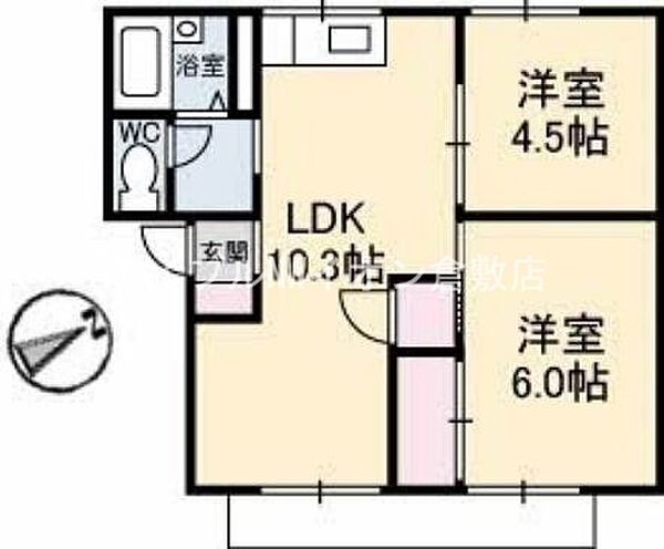 岡山県倉敷市西富井(賃貸アパート2LDK・1階・44.47㎡)の写真 その2