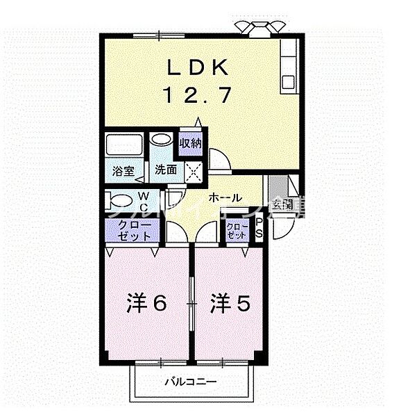 岡山県倉敷市東富井(賃貸アパート2LDK・1階・55.00㎡)の写真 その2