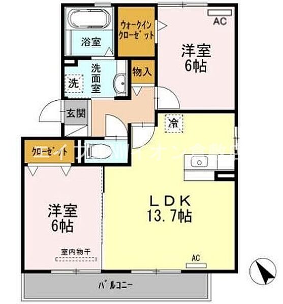 岡山県倉敷市連島町鶴新田(賃貸アパート2LDK・2階・60.88㎡)の写真 その2