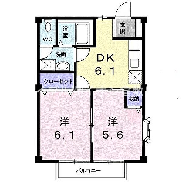 岡山県倉敷市福田町古新田(賃貸アパート2DK・1階・40.04㎡)の写真 その2