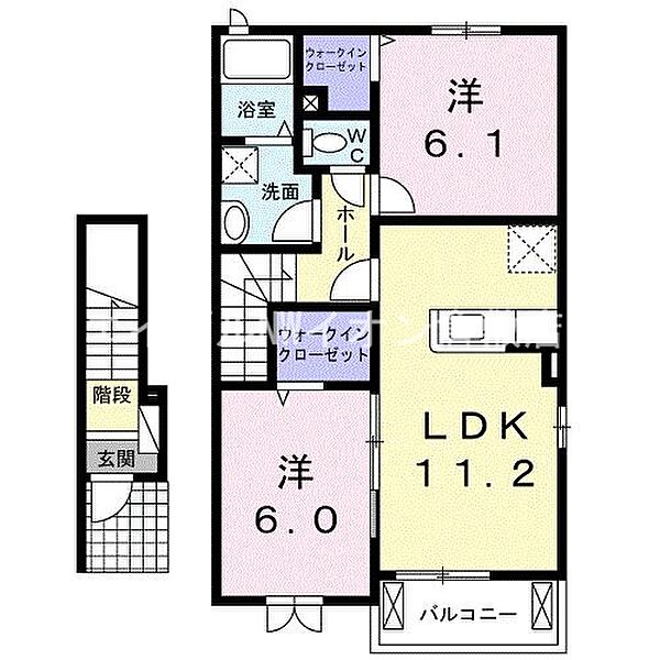 岡山県倉敷市真備町有井(賃貸アパート2LDK・2階・57.63㎡)の写真 その2