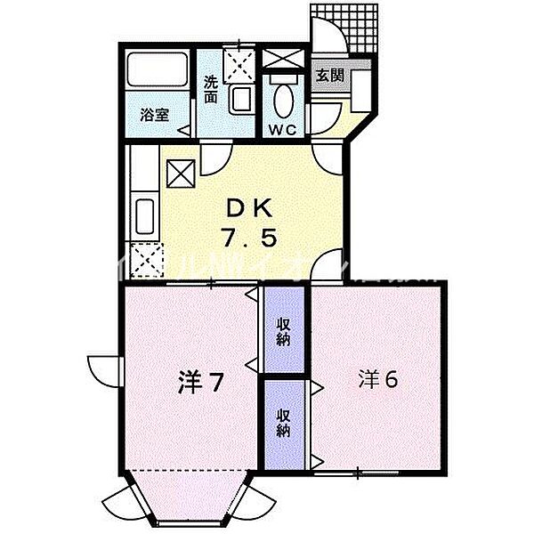 岡山県倉敷市玉島(賃貸アパート2DK・1階・46.06㎡)の写真 その2