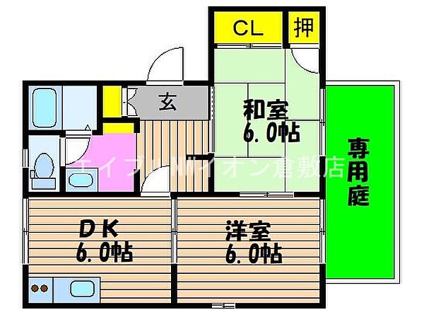 岡山県倉敷市上東(賃貸アパート2DK・1階・43.84㎡)の写真 その2