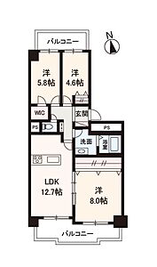 間取り：リフォーム済！南北両面バルコニー付きの3LDK。1階部分につき、下の階に気兼ねせずのびのびと過ごせます。