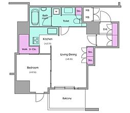 レジディアタワー目黒不動前 1LDKの間取図画像