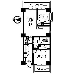 アクティ目黒駅前1号棟 2LDKの間取図画像