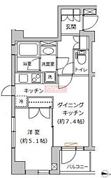 エスコートノヴェル白金高輪 1DKの間取図画像