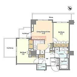 ウィルテラス滝野川 4階2LDKの間取り