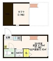サンクチュアリ南長崎 2階ワンルームの間取り