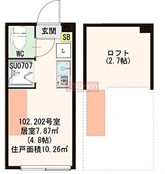 ハーモニーテラス中板橋III 2階ワンルームの間取り