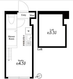 ハーモニーテラス池袋本町 2階ワンルームの間取り