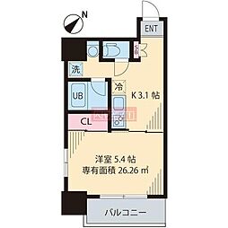 comodo 1Kの間取図画像