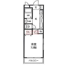 フラットエムズ 1Kの間取図画像