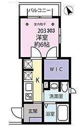ハリントンテラス 1Kの間取図画像
