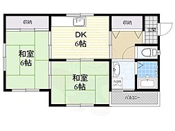パインヒル2北棟 2DKの間取図画像