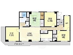 宝塚売布コーポラス 4SLDKの間取図画像
