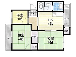 宝塚安倉第3団地1号棟 3DKの間取図画像