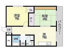 篠崎ハイツ 2DKの間取図画像