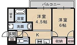 プレアール宝塚泉町 2Kの間取図画像
