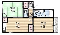 ソレアード北仁川 2DKの間取図画像