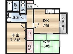 セジュールSHO 2DKの間取図画像
