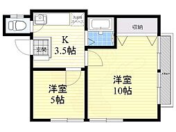 平野第1ビル 2DKの間取図画像