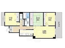 ラ・セーヌ逆瀬川 3LDKの間取図画像