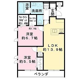 仮)小杉陣屋町2丁目メゾン 2LDKの間取図画像