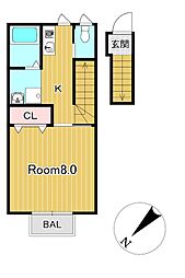 サークル19 2階1Kの間取り