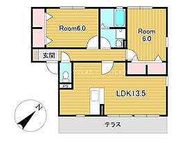 ドリームスクエアE棟 1階2LDKの間取り