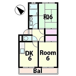 近江鉄道近江本線 水口駅 徒歩16分の賃貸マンション 3階2DKの間取り