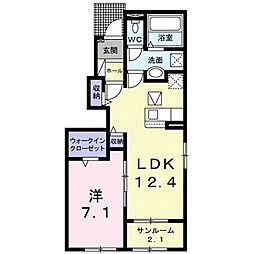 グリーン琥珀甲南2 1LDKの間取図画像