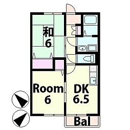 ウィンビューA棟 2DKの間取図画像