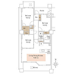 クレッセントしながわ公園ビュータワー 3LDKの間取図画像