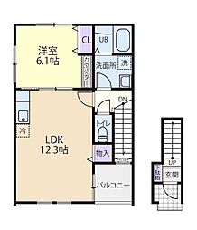 Ersa Garden　B 2階1LDKの間取り
