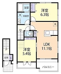 26/2/15（仮称）常総市新石下2LDK重層 2階2LDKの間取り
