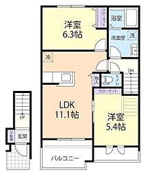 26/2/15（仮称）常総市新石下2LDK重層 2階2LDKの間取り
