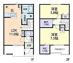 ドミール大島VII　B 2階2LDKの間取り