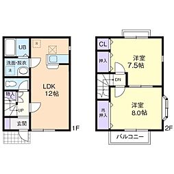 ハーモニーコート　B 2階2LDKの間取り