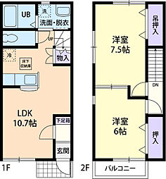 アンソレイユB 2LDKの間取図画像