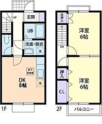 東新ハイツ松ヶ崎 2DKの間取図画像