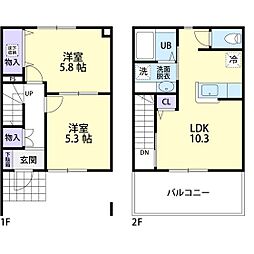 青空ハイツC 2LDKの間取図画像