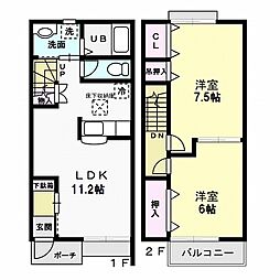 サニーヒル東前C 2LDKの間取図画像