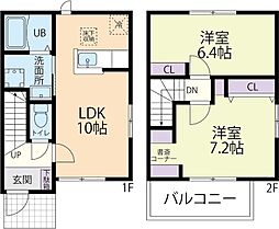 10/1(仮称)相馬郡新地町中島テラスハウスB 2LDKの間取図画像