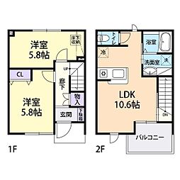 テラスハウス令和A館 2LDKの間取図画像
