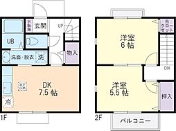 デュオ東深井 2DKの間取図画像